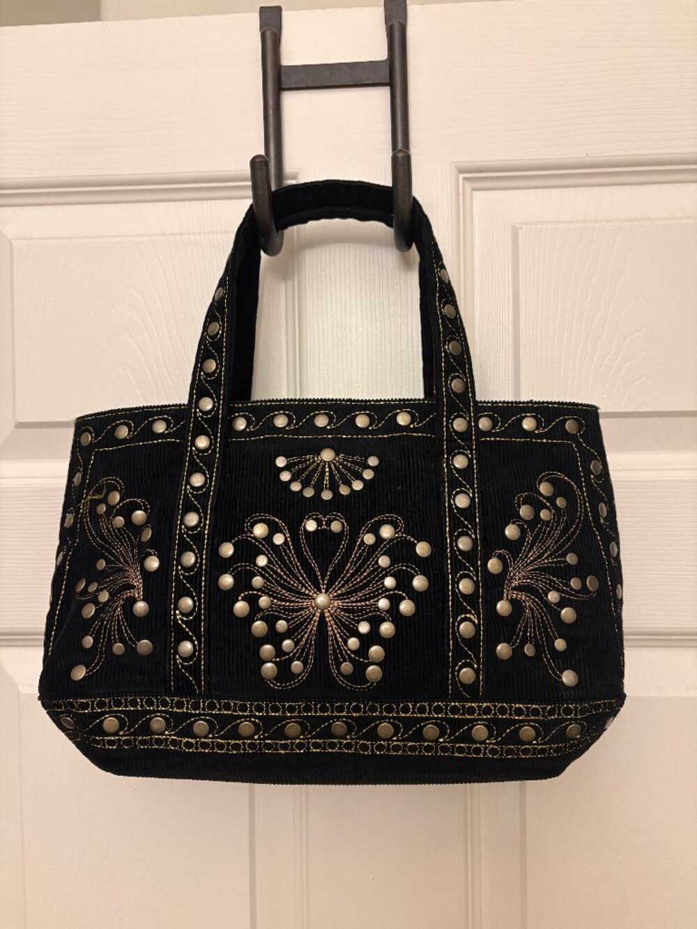 Black corduroy tote bag